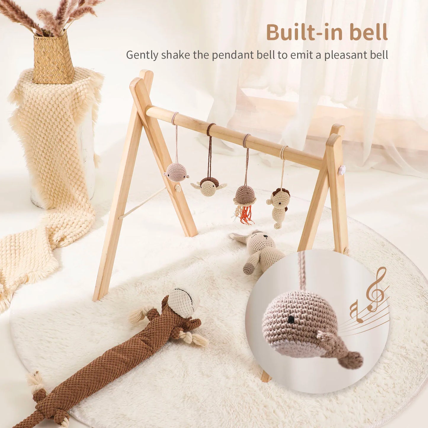 Baby Toys Wooden Play Gym Hanging Mobile Bed Holder animal Pendant Stroller Baby Toy Bell Wood Rattle Newborn Educational Toy