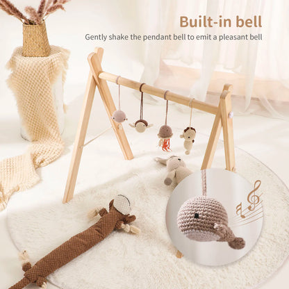 Baby Toys Wooden Play Gym Hanging Mobile Bed Holder animal Pendant Stroller Baby Toy Bell Wood Rattle Newborn Educational Toy