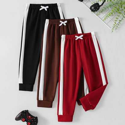 1/3 Piece Autumn And Winter Thin Children's Solid Color Splicing Casual Sports Sweatpants For Boys And Girls Fashionable Pants