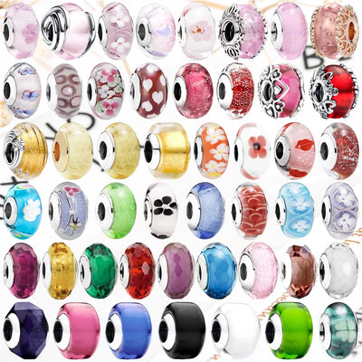 New Fine Murano Glass Series Charm Pink Red Black Green White Blue Bead Fit Original Bracelet Accessories DIY Women Jewelry Gift