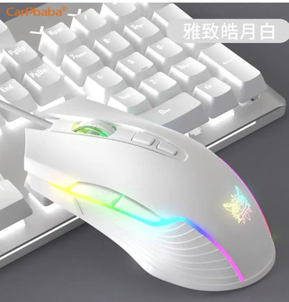 Onikuma C2W905 RGB Gaming Mouse Pink Cute Mouse 6400 DPI Wired Optical Mouse with Cool Lighting Mice for Home Office Notebook PC
