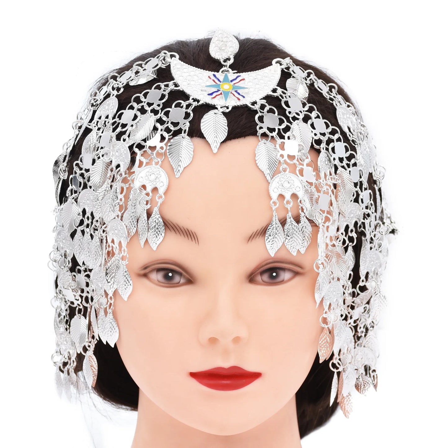 Vintage Silver Plated Moon Leaves Hair Accessories Boho Afghan Ethnic Women's Hair Jewelry Assyrian Tribe Bride Wedding Headband