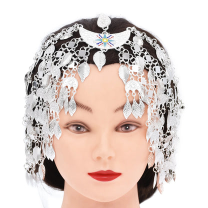 Vintage Silver Plated Moon Leaves Hair Accessories Boho Afghan Ethnic Women's Hair Jewelry Assyrian Tribe Bride Wedding Headband