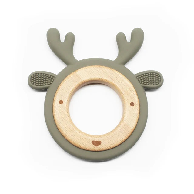 New Design Customized Cartoon Animals Baby Teether Toy 1PC Food Grade Wooden Ring Chewing Products Kids Molar Essentials