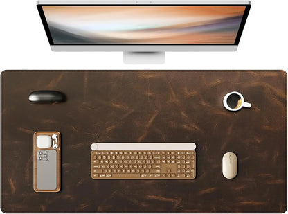 Crazy Horse Leather Desk Mat, XXL Desk Pad, Retro Larger Mouse pad and Self-Healing Laptop Pad for Home & Office