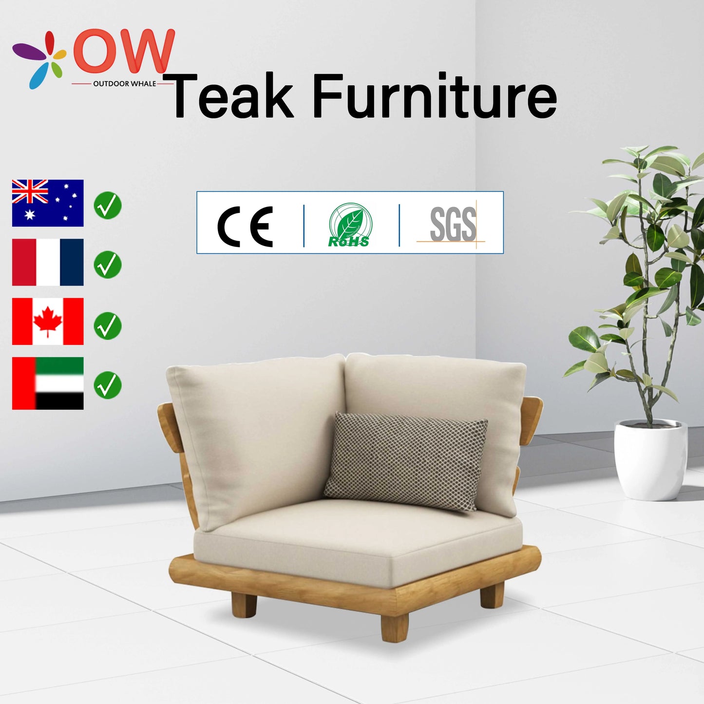 Outdoor waterproof teak sofa terrace set combination leisure villa waterproof lounge suite sofa set outdoor garden furniture set