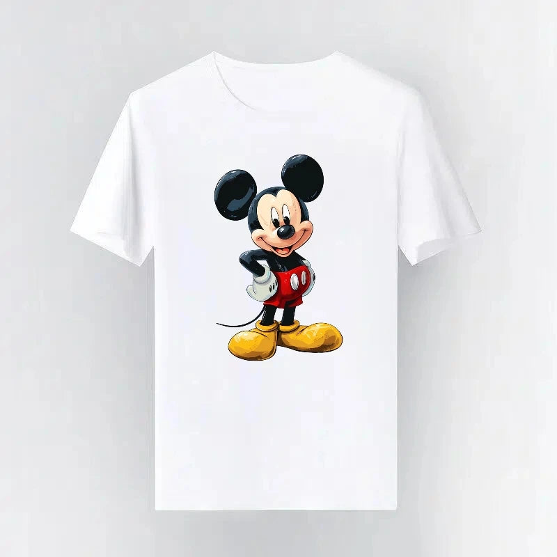 Mickey Mouse Disney Printing Pattern Casual Black O-Neck Short Sleeves Man Tops Trendy Woman Loose Tshirts Parent-child Clothing