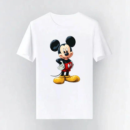 Mickey Mouse Disney Printing Pattern Casual Black O-Neck Short Sleeves Man Tops Trendy Woman Loose Tshirts Parent-child Clothing