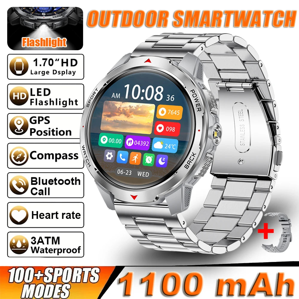 2026 New Smart Watch Men with Flashlight Sports 3ATM Waterproof 1100 mAh Large battery BT Call  Man for Android iOS Smartwatch