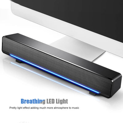 Portable Soundbar USB Wired Stereo Soundbar Music Player Bass Surround Sound Box 3.5mm Input for PC Cellphones Stereo Soundbar
