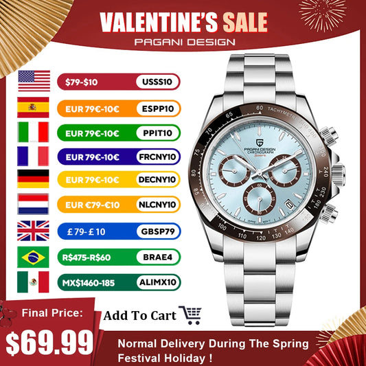 2026 New PAGANI Design Top Brand Men's Sports Quartz Watches Sapphire Stainless Steel Waterproof Chronograph Luxury Reloj Hombre