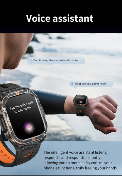 New Smart Watch Men 2.01"HD Screen 3ATM Waterproof Flashlight Health Monitor 1100mAh Battery Sport Bluetooth Call Smartwatch