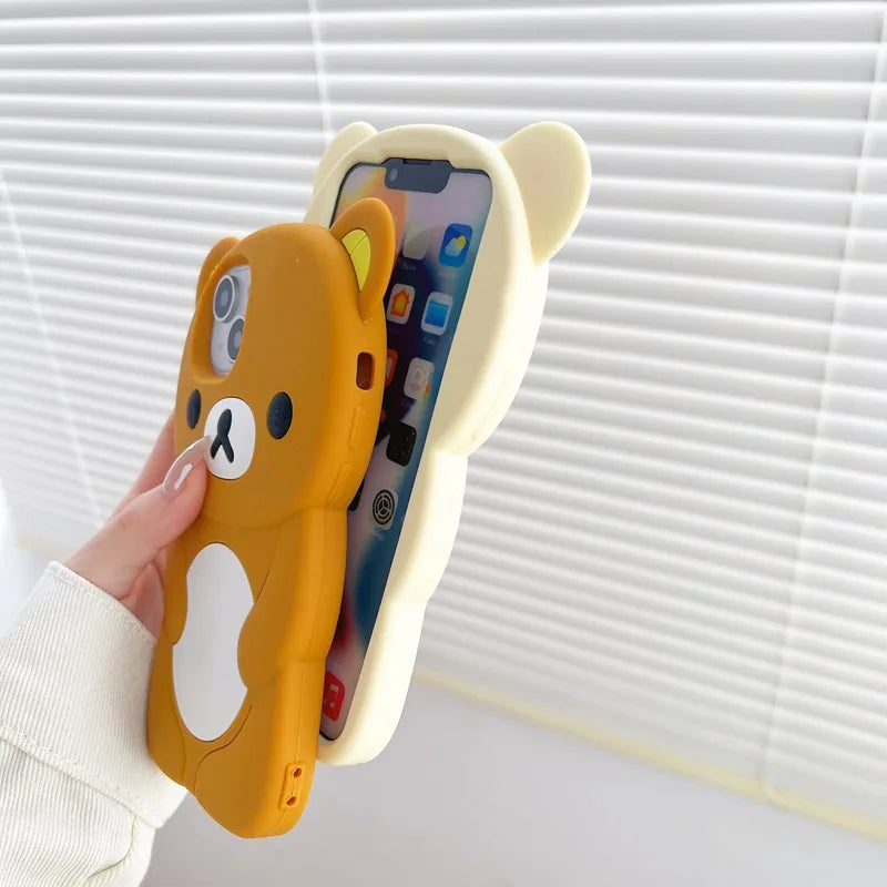 Cute Rilakkuma Bear Phone Case For iPhone 17 16 15 14 13 12 11 Pro Max Plus X XR XS Max 6 7 8 Plus Cartoon Silicone Back Cover