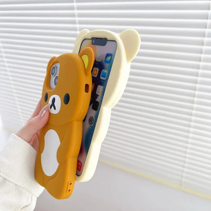 Cute Rilakkuma Bear Phone Case For iPhone 17 16 15 14 13 12 11 Pro Max Plus X XR XS Max 6 7 8 Plus Cartoon Silicone Back Cover