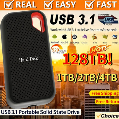 1TB/2TB/4TB Portable External Hard Drive USB3.1 High-Speed Extrnal Hard Disk Large Capacity Storage Drive for PC/Mac/Data Backup