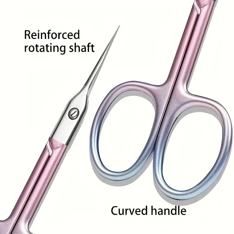 Gradient Pink Curved Stainless Steel Scissors Multi-Purpose Beauty Tool for Eyebrows Nails and Makeup Care Non-Slip Grip