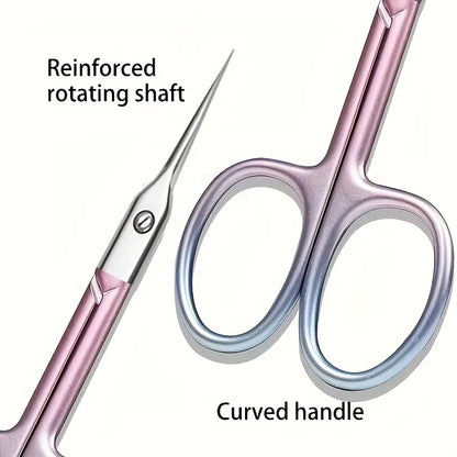Gradient Pink Curved Stainless Steel Scissors Multi-Purpose Beauty Tool for Eyebrows Nails and Makeup Care Non-Slip Grip