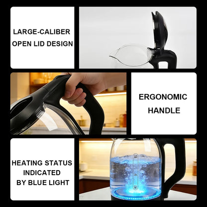 2.0L Electric Glass Kettle Fast Boil Auto Shut Off Dry Boil Protection Borosilicate Glass  Kitchen Appliance for Home