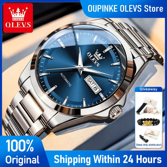 OLEVS Watches Man 7090 Luxury Original Automatic Mechanical Watch Waterproof Large Dial Week Date Watches For Man Gifts New