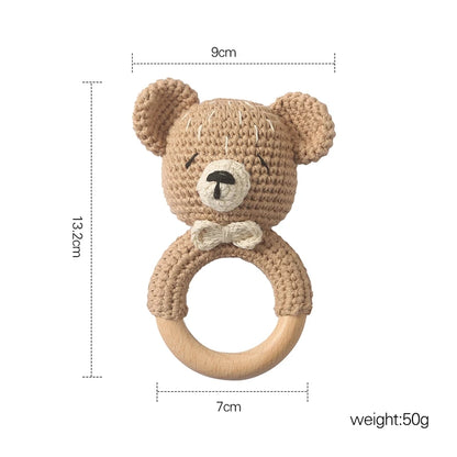 1pc Baby Rattles Crochet Flower Rattle Toy Wood Ring Baby Teether Rodent Infant Gym Mobile Rattles Newborn Educational Toys Gift