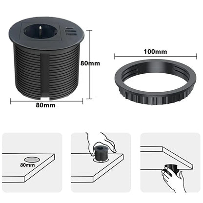 EU Built-in Desktop USB Socket with Type-c Smart Round Grommet table Electrical Power Recessed Outlet 16A for Office Furniture
