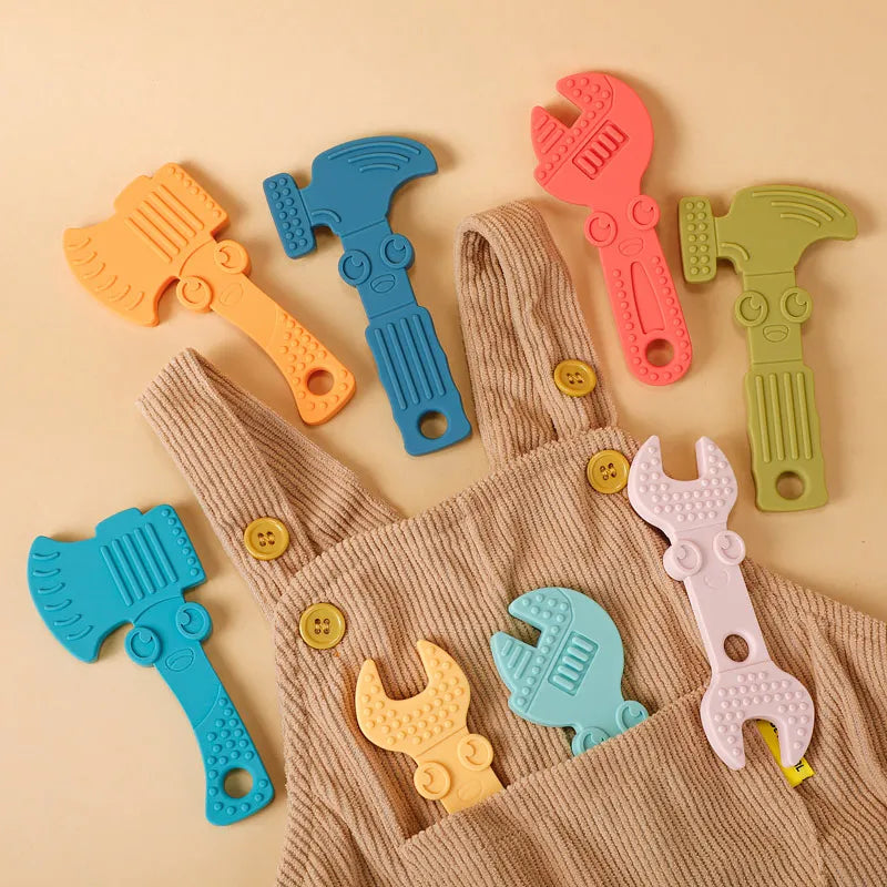 2Pcs Baby Silicone Teether Wrench Tools Baby Necklace Pendant Silicone Teether Baby Chewing Toy Kids Sensory Educational