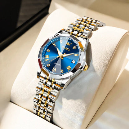 OLEVS Elegant Fashion Women's Watches Luxury Brand Original Quartz Watch for Ladies Waterproof Stainless Steel Luminous Date