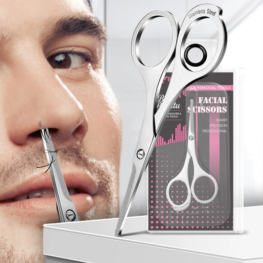 1Pc Nose Hair Scissors Trimmer Beauty Makeup Tool Stainless Steel Round Tip Scissors Easy Grooming  Nose Ear Facial Hair Remover