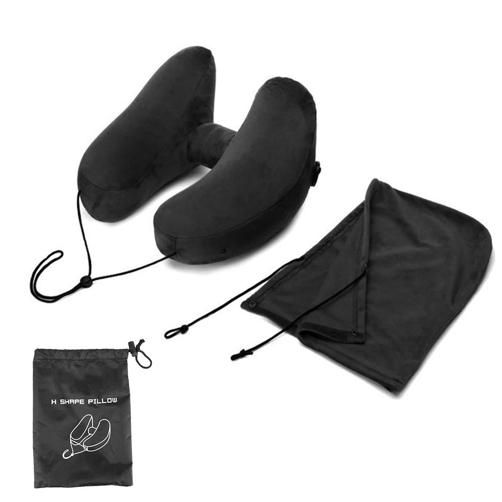 Portable U-Shaped Pillow H-Shaped Inflatable Pillow Travel Neck Pillow Inflatable Neck Pillow With hood Car Neck Rest Cushion