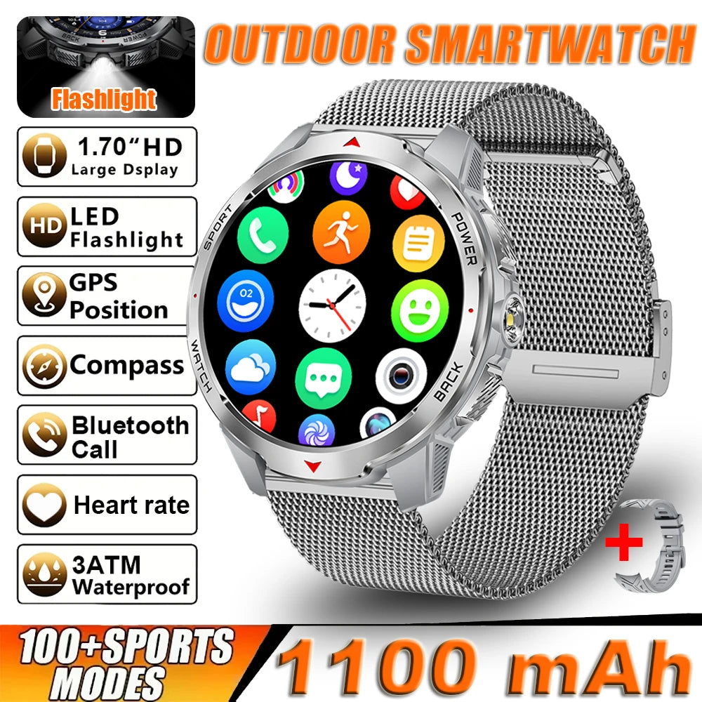 2026 New Smart Watch Men with Flashlight Sports 3ATM Waterproof 1100 mAh Large battery BT Call  Man for Android iOS Smartwatch