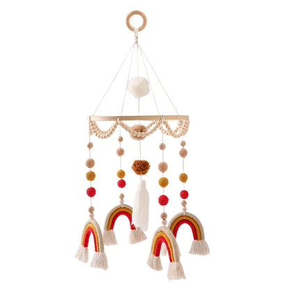 Baby Soft Felt Cartoon Wool Ball Seashell Rattles Hanging Bed Bell Newborn Mobile Crib Wooden Bracket Montessori Education Toys