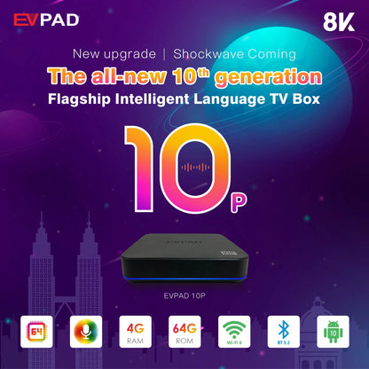 [Genuine] EVPAD 10P 2024 Super JP Korea USA TV box Hot sell Asia SG MY CA UK AUS Newest media player update from EVPAD 6P tv box