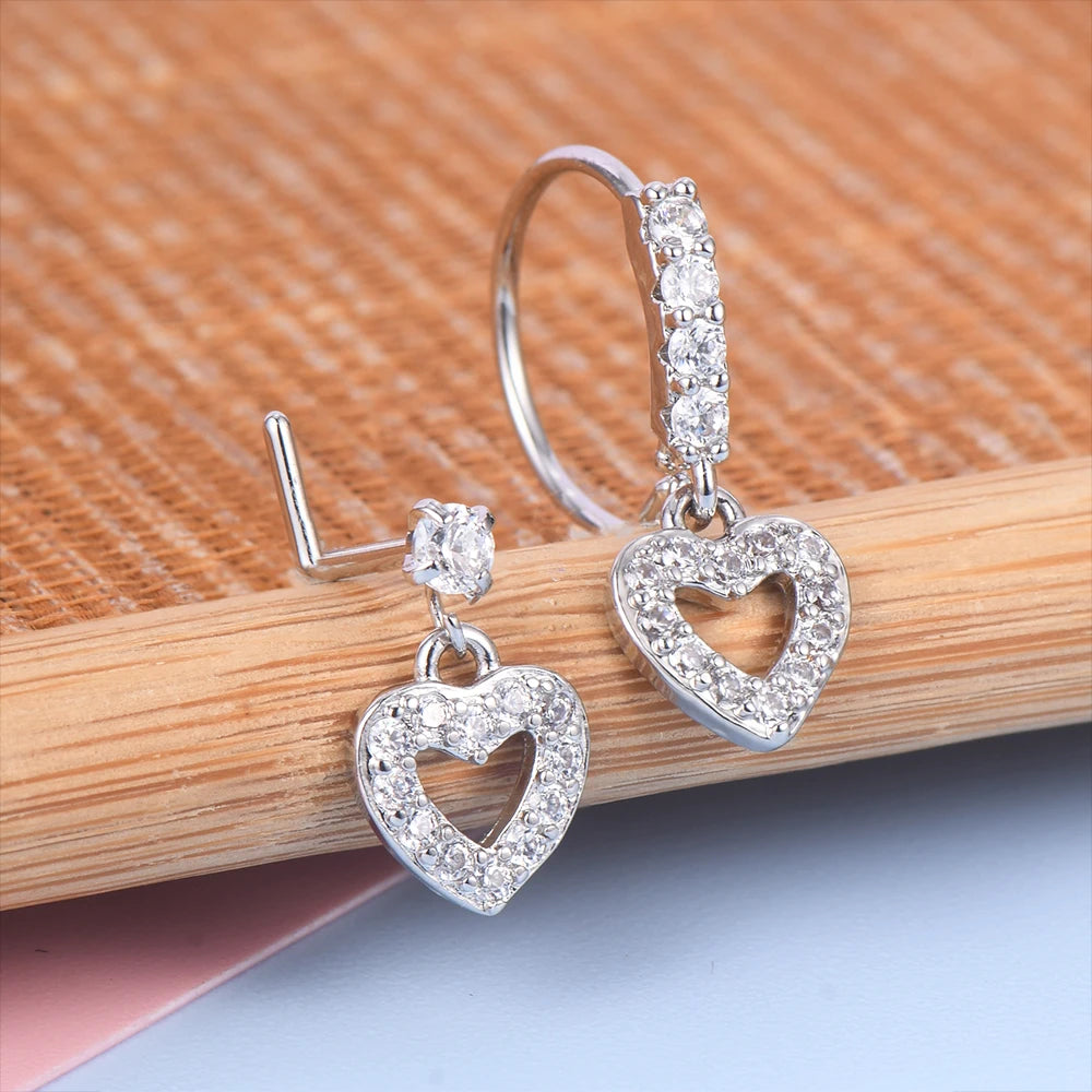 2Pcs Butterfly Pendant Dangle Nose Studs Ring Stainless Steel Zircon Indian Nose Piercing Rings Earrings Valentine Jewelry Gift