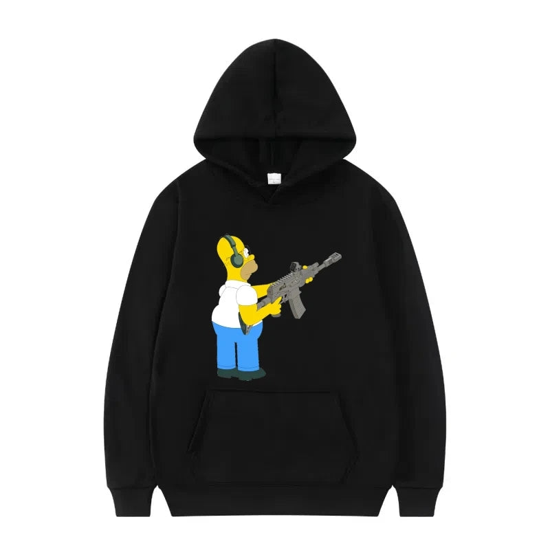 Disney The Simpsons Funny Pattern Casual Hooded Tops Men Woman Loose Comfortable Winter Black Sports Pullovers Fashion Clothing