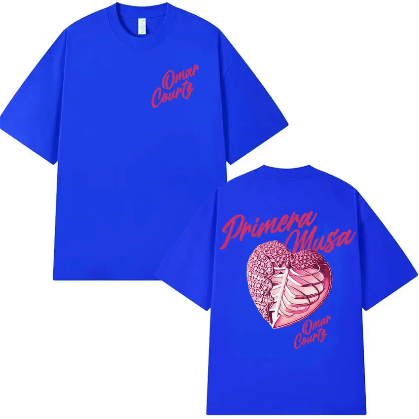 Rapper Omar Courtz Primera Musa 2025 Heart Graphic T-shirt Mens Clothing Hip Hop T Shirt Summer Top Oversized Tshirts Streetwear