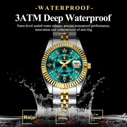 POEDAGAR Top Luxury Couple's Watches Luminous Date Classic Watches For Couple Quartz Stainless Steel Couple Watch Lovers Set+Box