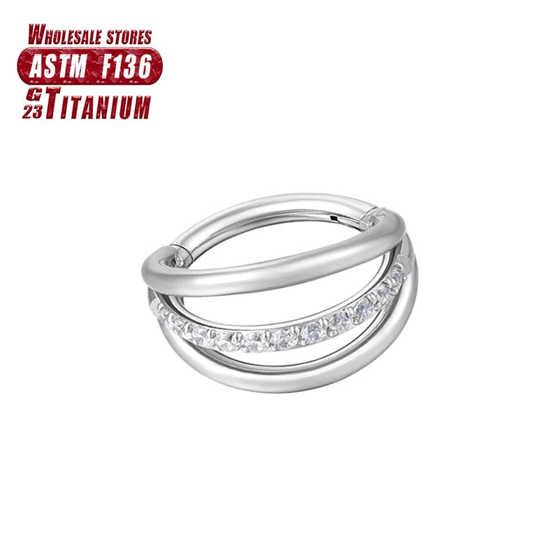 F136 Titanium Piercing Hinged Segment Hoops CZ Stone Nose Rings Ear Cartilage Tragus Helix Earrings Piercing Body Jewelry