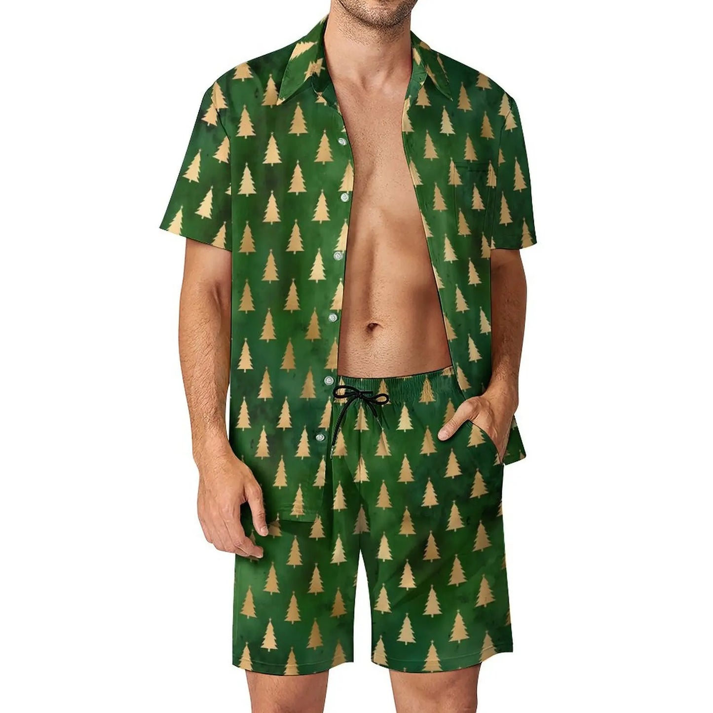 2025 Christmas Men Sets Animal Print Casual Shorts Summer Novelty Beach Shirt Set Short-Sleeved Big Size Suit Christmas Gift