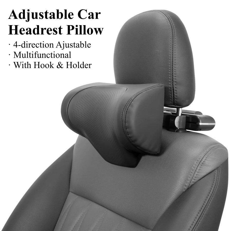 Adjustable Car Headrest Pillow Multi-use Car Neck Pillow for Driving Seat Head Support with Hidden Hook and Tablet Phone Holder