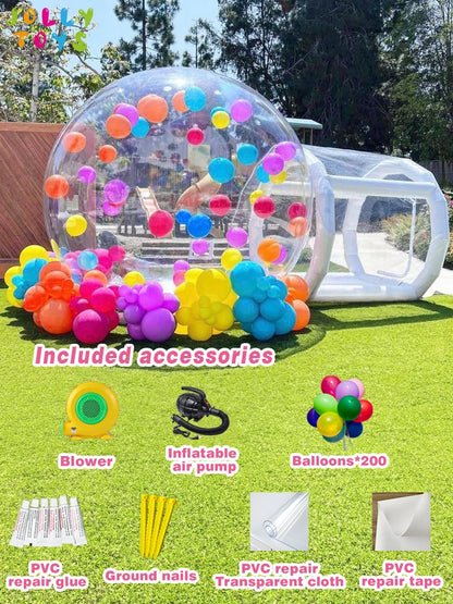 JOLLY TOYS Balloon Inflatable Bubble House with Trampoline and Transparent Dome PVC Material with Blower for Children Birthday
