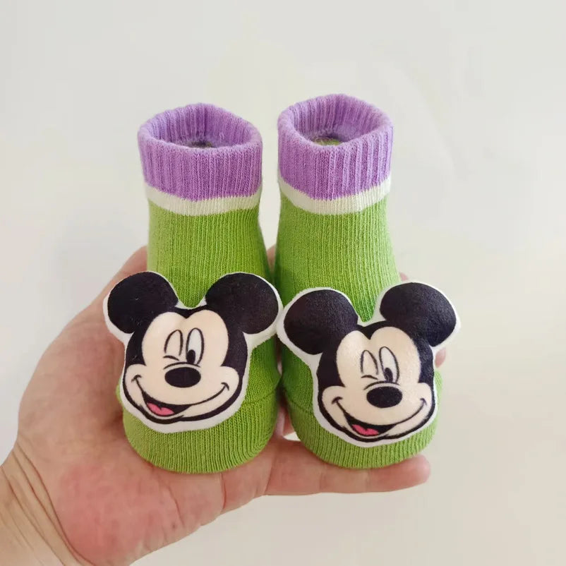 Disney Mickey Stitch Cartoon Cute Doll Baby Socks Cotton Non-slip Sock Newborn Girls Clothes Boys Accessories Babies Stuff Kids