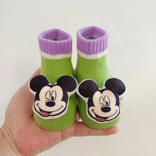 Disney Mickey Stitch Cartoon Cute Doll Baby Socks Cotton Non-slip Sock Newborn Girls Clothes Boys Accessories Babies Stuff Kids