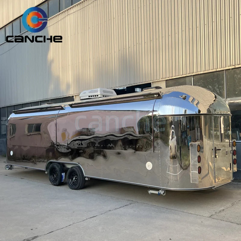 Mobile Airstream Remorque Snack Pizza Fast Food Truck Stainless Steel Catering Concession Coffee Food Trailer For Sale
