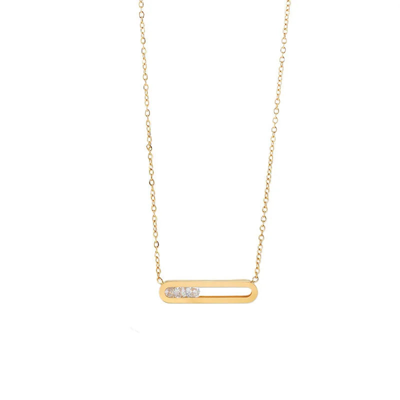 Minimalist Stylish Slide Zircon Geometry Square Pendant Simple Necklace Gold Plated Stainless Steel Women Fashion Jewelry Gift