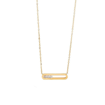 Minimalist Stylish Slide Zircon Geometry Square Pendant Simple Necklace Gold Plated Stainless Steel Women Fashion Jewelry Gift
