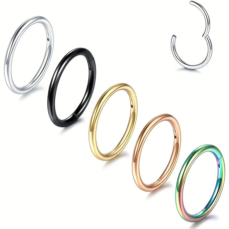 5/10Pcs 16G Nose Ring Hoop Stainless Steel Hinged Nose Rings Septum Clicker Tragus Helix Cartilage Daith Rook Earring Piercing