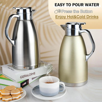 Large Capacity 1.8 Liter 304 Stainless Steel Vacuum Flask Insulated Teapot Coffee Kettle Jug Handle Travel Kettle Thermos Bottle