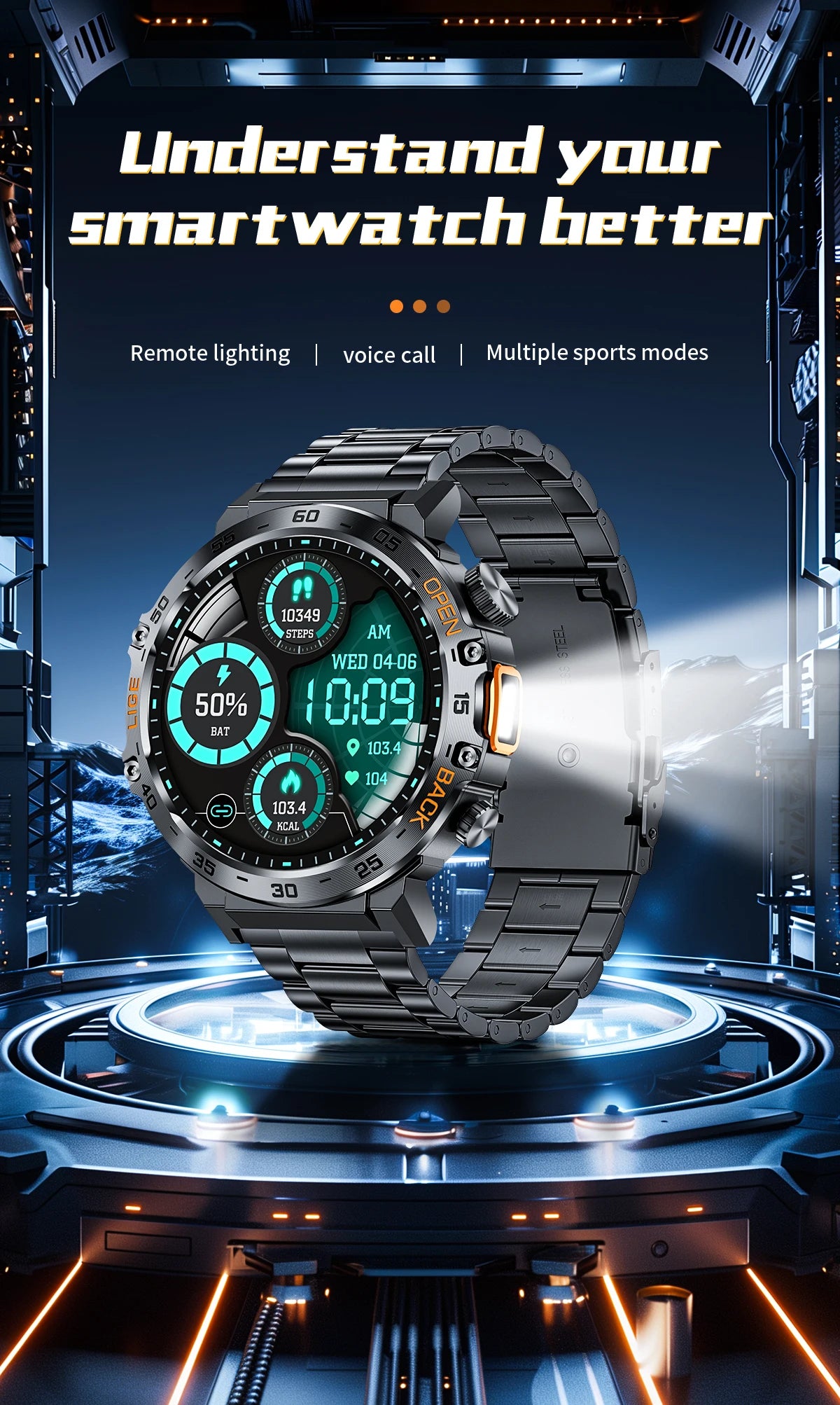 2025 Smart Watch Men 360*360 AMOLED HD Screen Waterproof Sports Fitness Watches Flashlight New Men Smartwatch For Andrio IOS