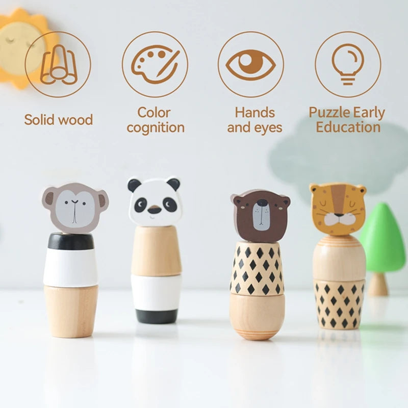 Baby Wooden Montessori Toy Develop Kid Hand-on Ability Toy Hand Bell Toy Children Animal Puzzle Classic Educational Toy Kid Gift