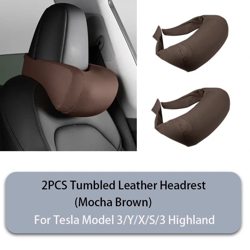 GDBCHZDM Seat Headrest Travel Rest Neck Pillow For Tesla Model 3/Y/X/S suede  Neck Pillow Memory Foam Pillows Car Accessories